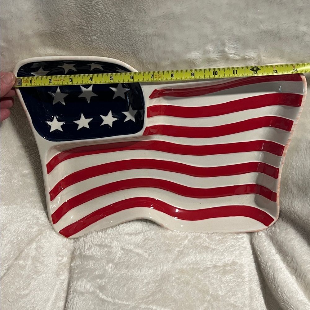 NWT 🇺🇸 PIER 1 EARTHENWARE AMERICAN FLAG CHIP & DIP/SALSA SERVING DISH/PLATTER - Picture 5 of 6